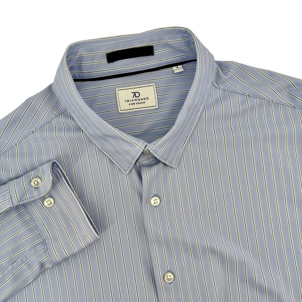 7 DIAMONDS Mens Charles 4 Way Stretch Striped Dress Shirt Blue White Size‎ M